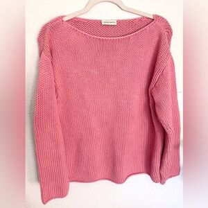 Mansur Gavriel Cotton Chunky Knit Oversized Boxy Sweater Boat Neck Coastal Pink